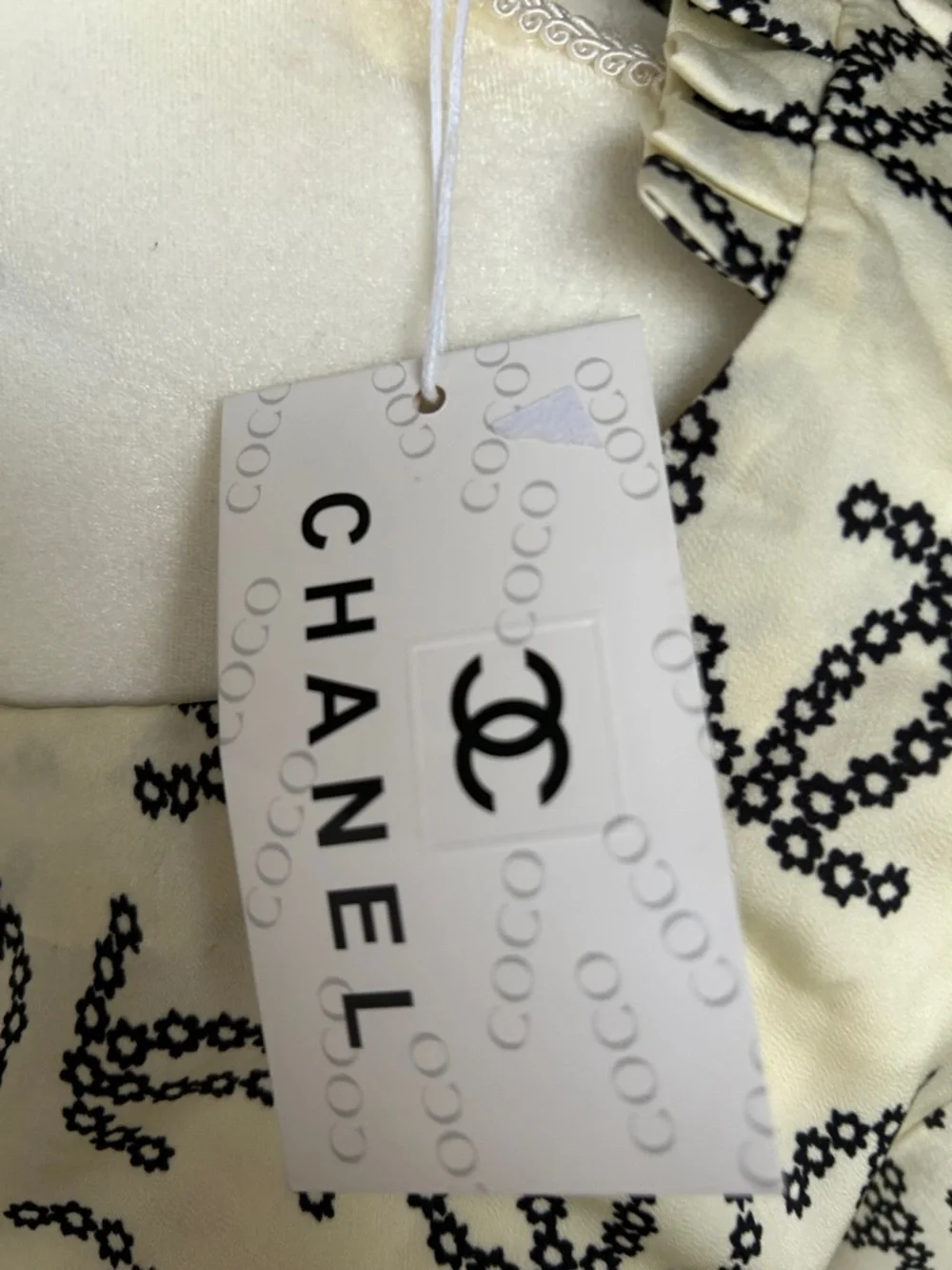 CHANEL Cream and Black CC Print Long Sleeve Top - Picture 3 of 14
